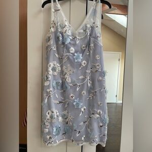 Adrianna Papell Floral Appliqués silk chiffon blue dress